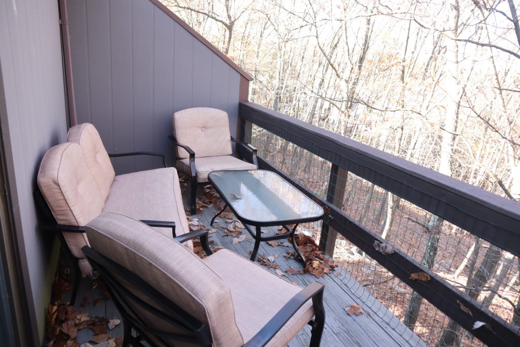 Mountain-top views off the private balcony at Stay For Vacay Poconos vacation rental.