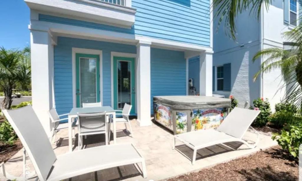 vacation rental essentials Back patio with Margaritaville hot tub